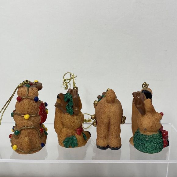 Reindeer Christmas Ornaments Lot Of 4 Silly Pose Animal Red Nosed Resin Decor - Picture 3 of 9